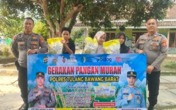 Polsek Lambu Kibang Gelar Gerakan Pangan Murah di Tiyuh Lesung Bhakti Jaya Kecamatan Lambu Kibang
